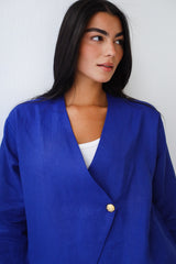 Golden Touch Linen Top - Blue