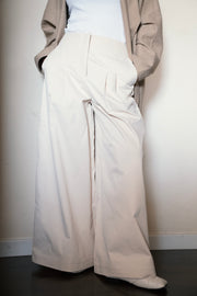 Wide Gabardine Trousers - Creme