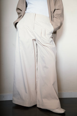 Wide Gabardine Trousers - Creme