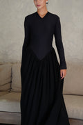 V-Waist Maxi Dress - Black