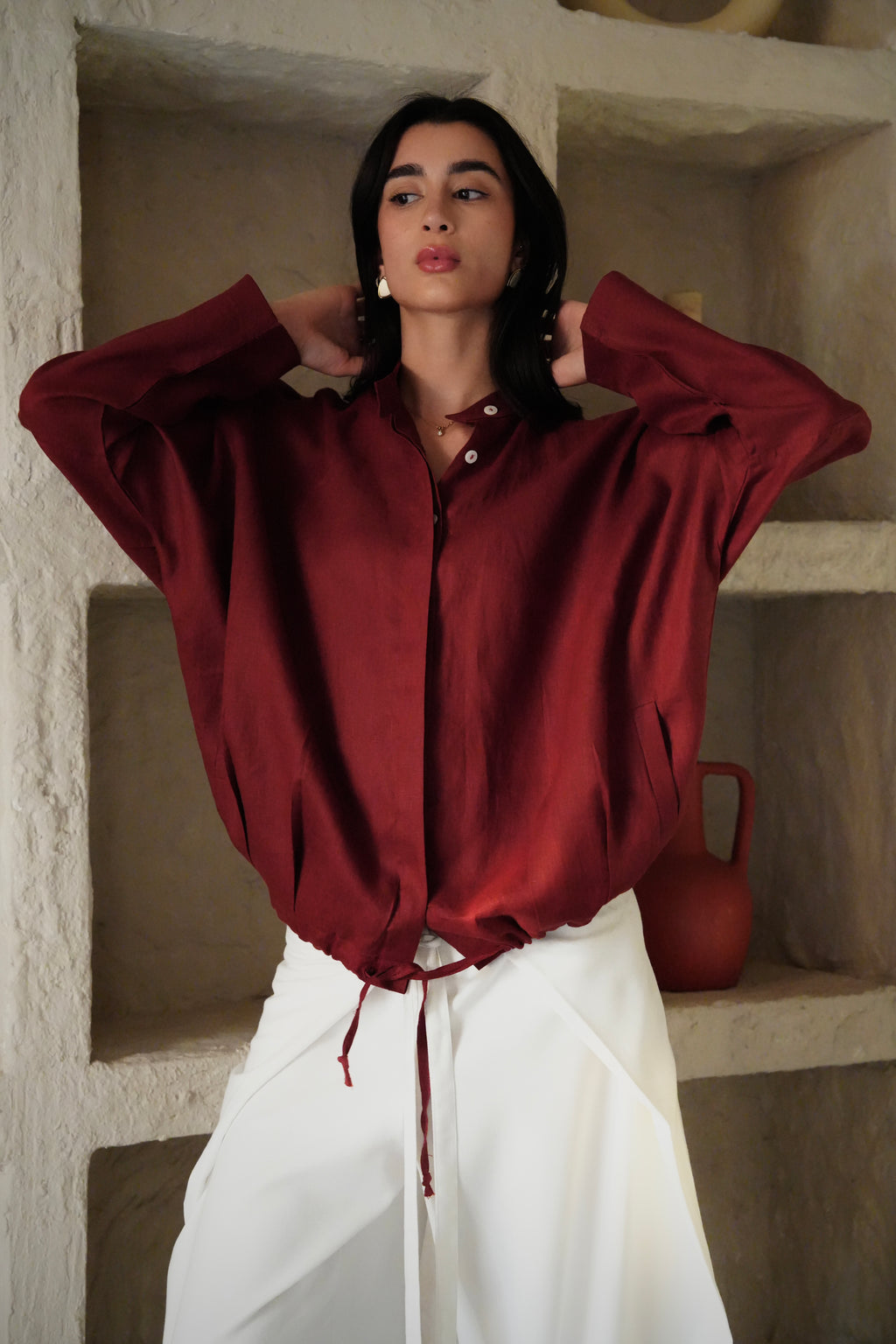 The Linen Edit Shirt - Wine Red