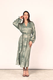 Wrinkled Shimmer Dress - Sage