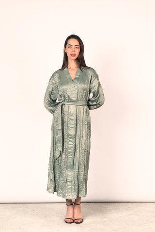 Wrinkled Shimmer Dress - Sage