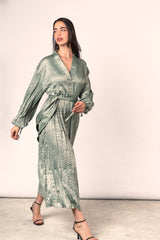 Wrinkled Shimmer Dress - Sage