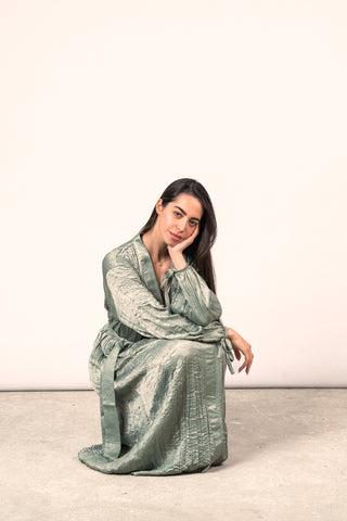 Wrinkled Shimmer Dress - Sage