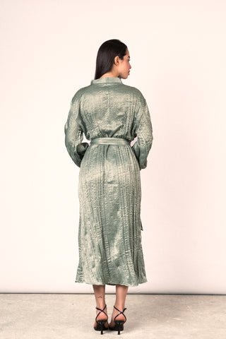 Wrinkled Shimmer Dress - Sage