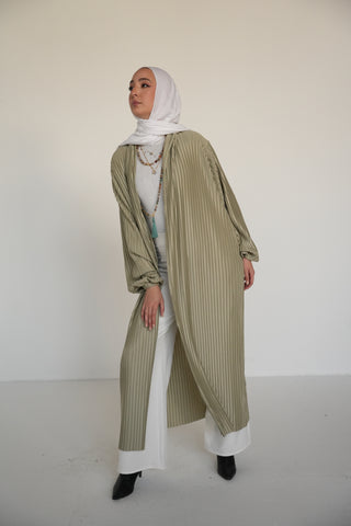 Pleats Bloom Kimono - Light Sage