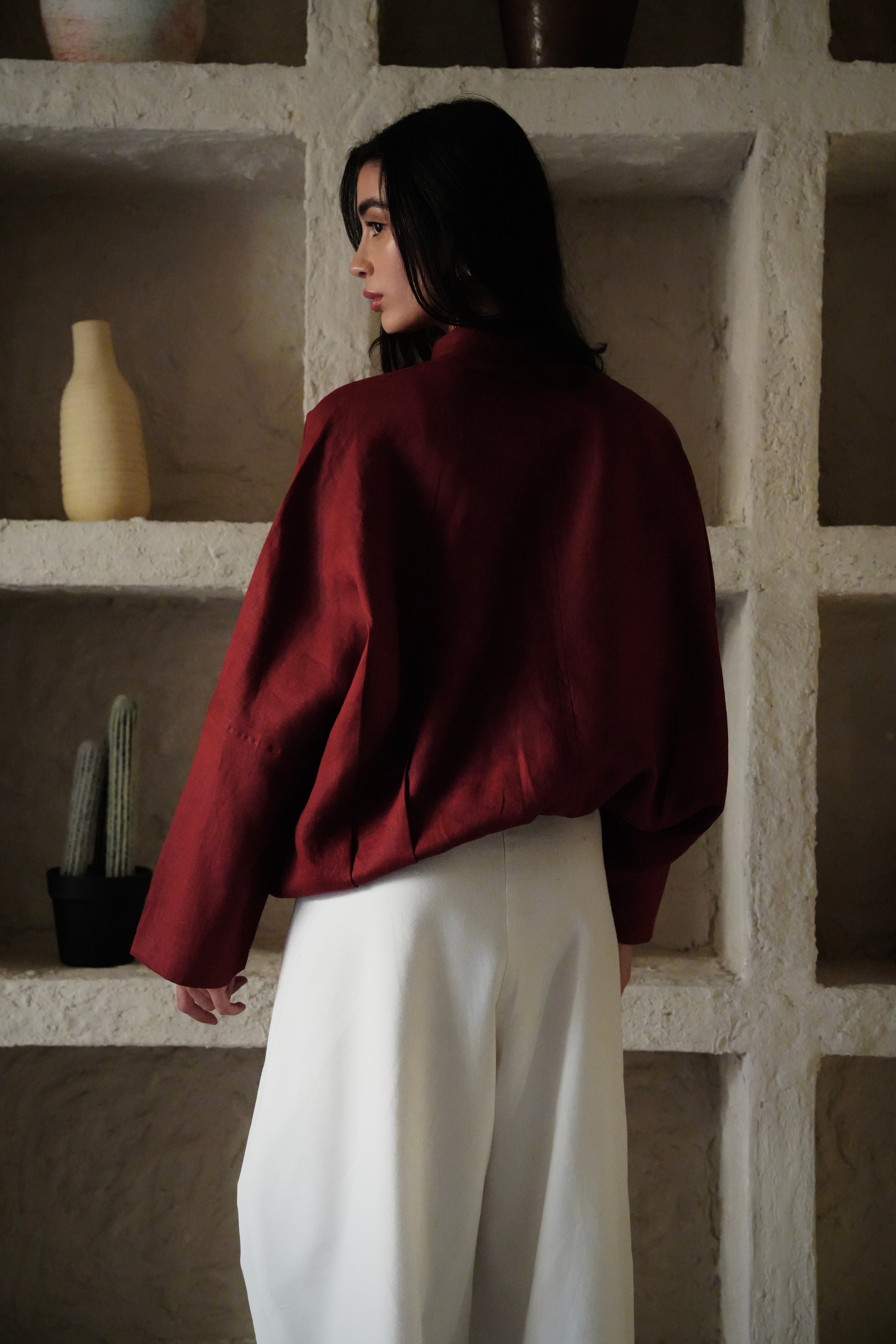The Linen Edit Shirt - Wine Red