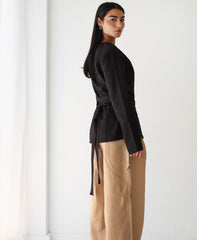 Waistline Linen Top - Black