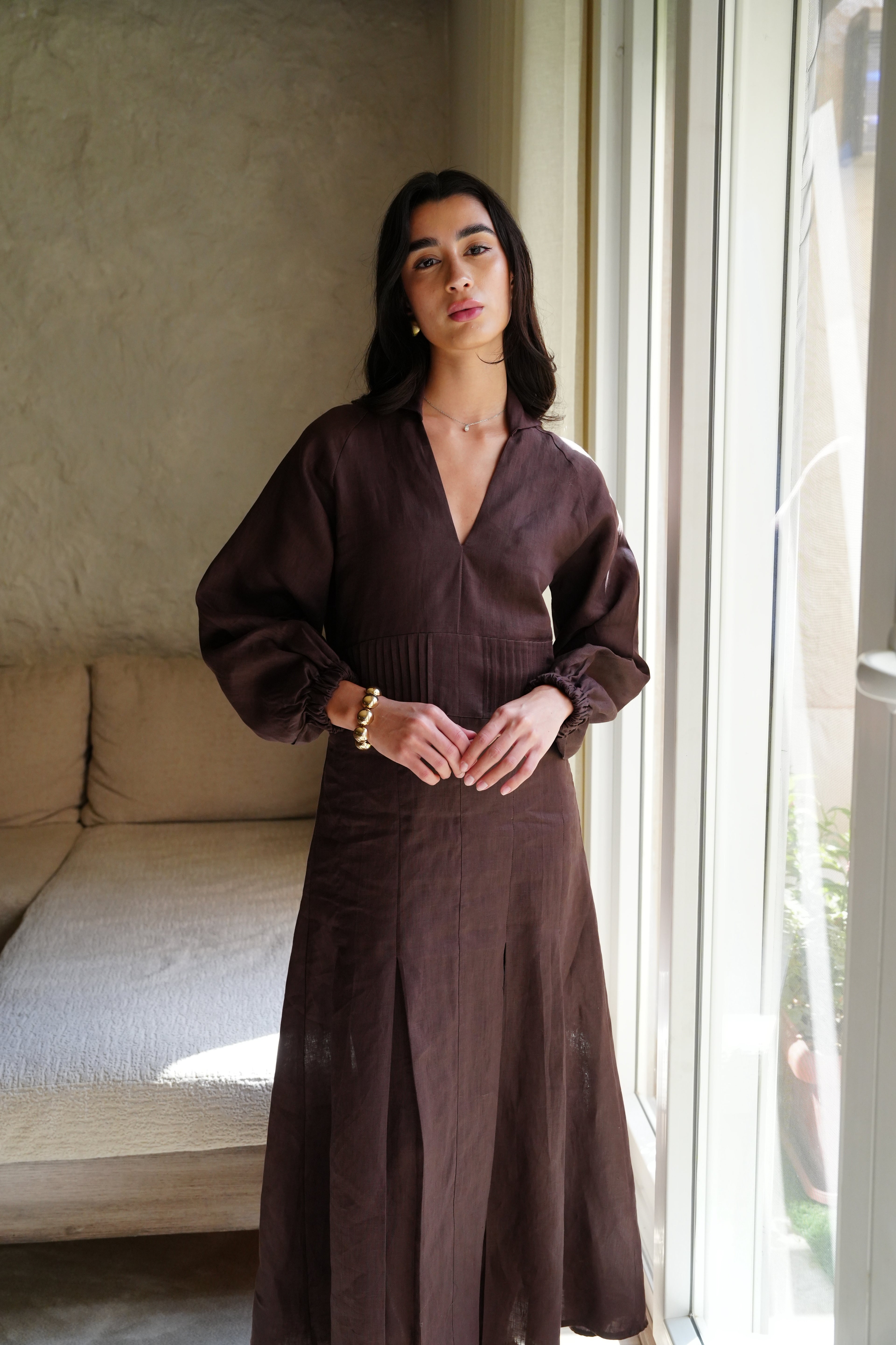 Naomi Linen Dress - Brown