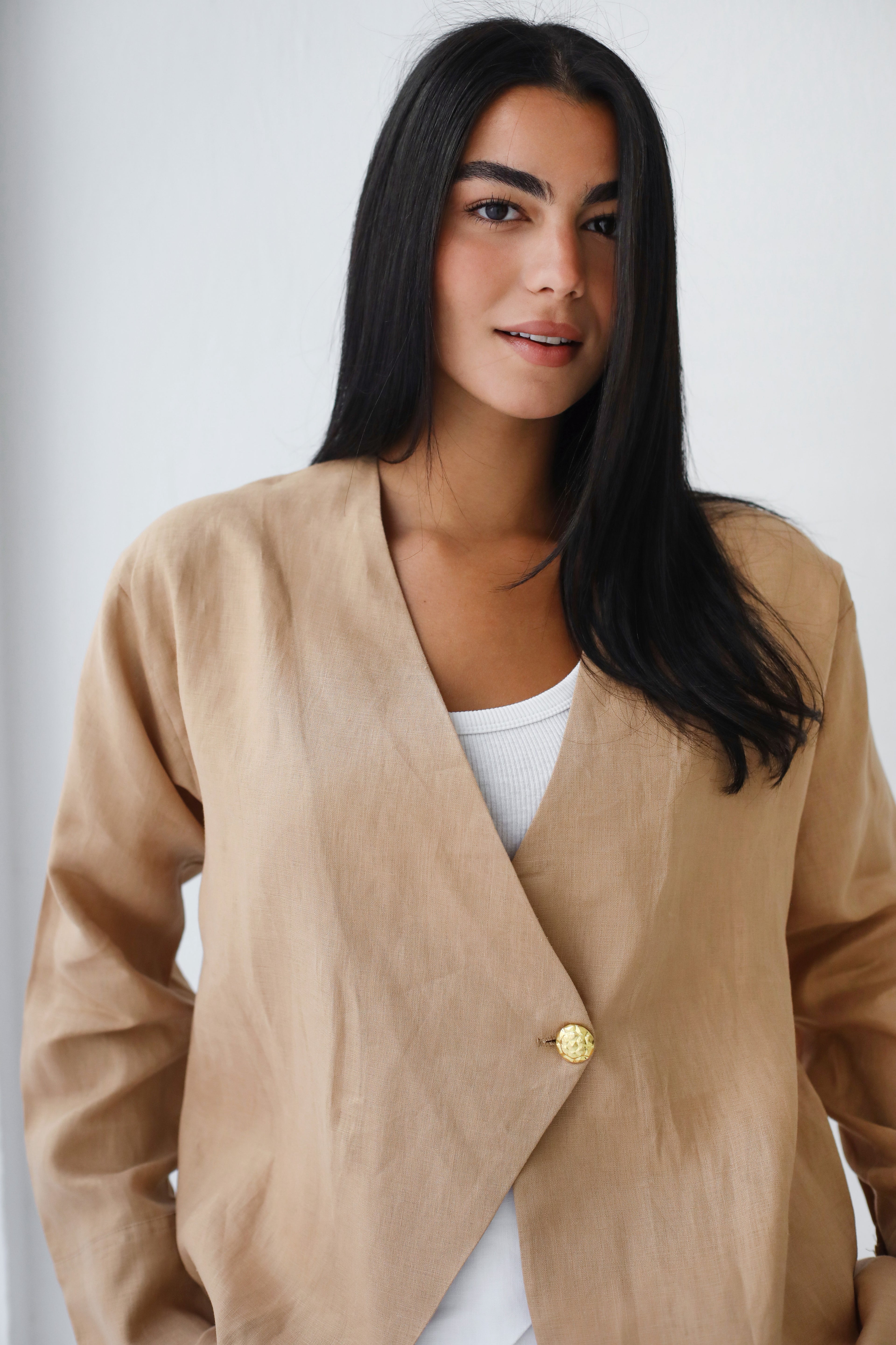 Golden Touch Linen Top - Camel