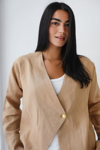 Golden Touch Linen Top - Camel