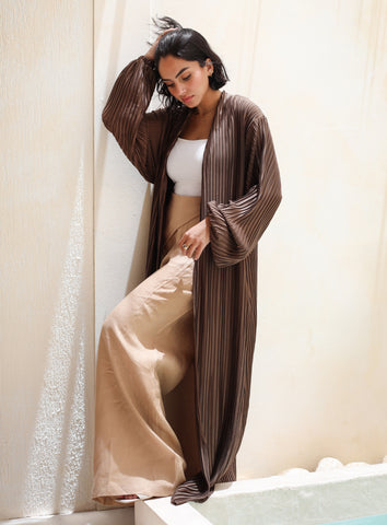 Pleats Bloom Kimono - Brown