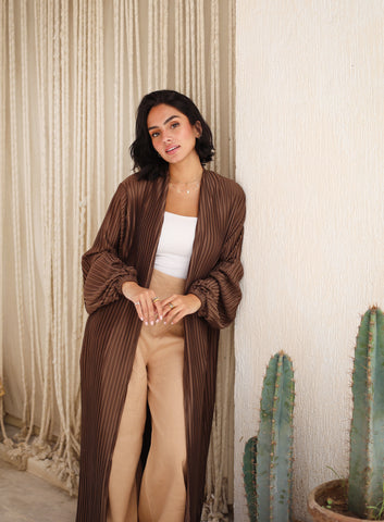 Pleats Bloom Kimono - Brown