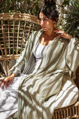 Pleats Bloom Kimono - Light Sage