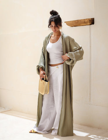 Pleats Bloom Kimono - Light Sage