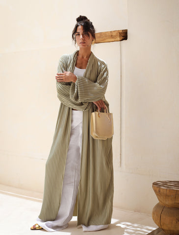 Pleats Bloom Kimono - Light Sage