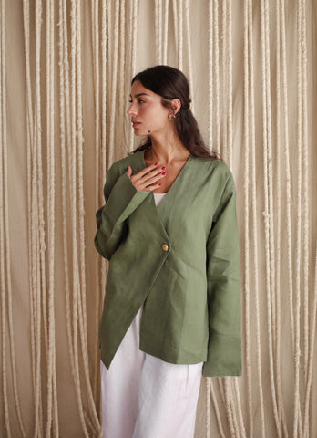 Golden Touch Linen Top - Olive