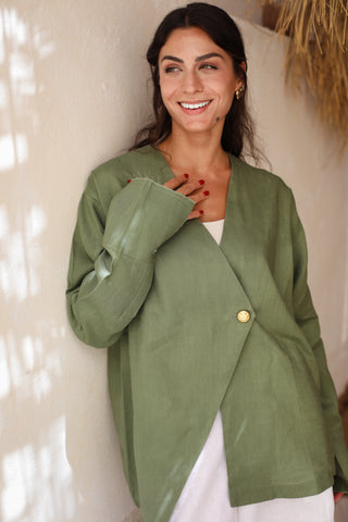 Golden Touch Linen Top - Olive