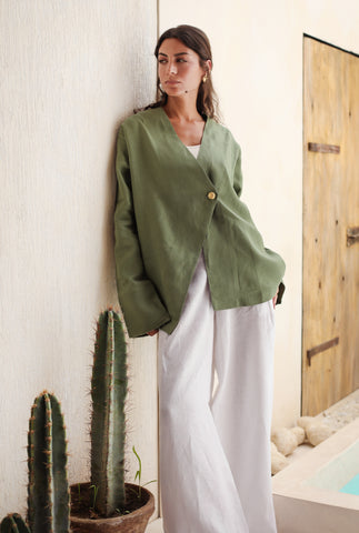Golden Touch Linen Top - Olive