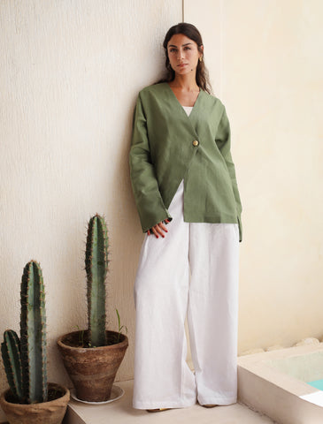 Golden Touch Linen Top - Olive