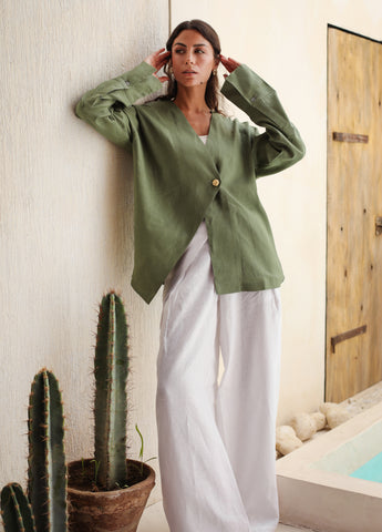 Golden Touch Linen Top - Olive